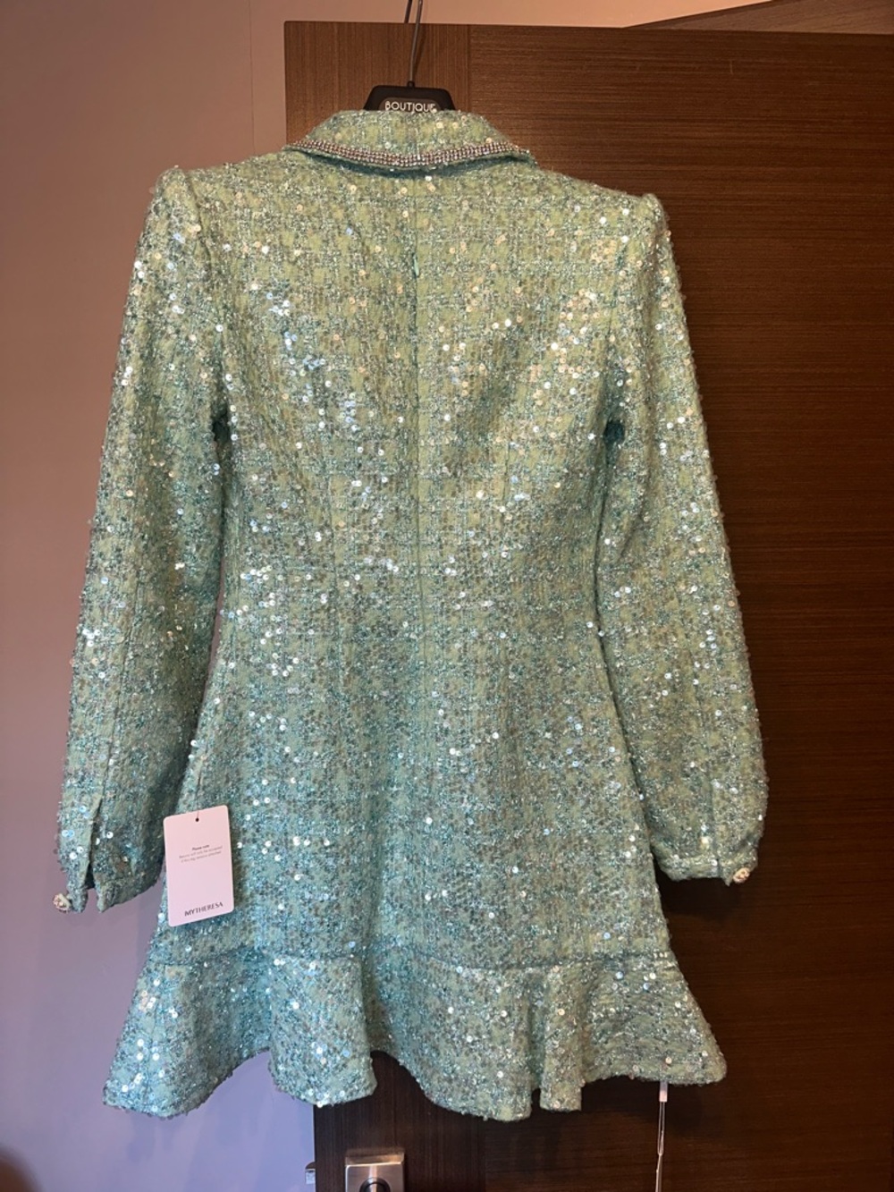 NWT Self-Portrait Mint Sequin Tweed Crystal-Trim dress size 4 - Picture 4 of 7